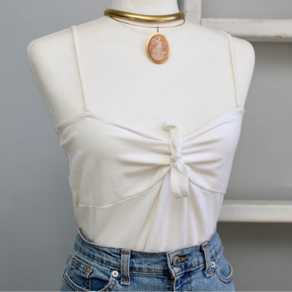 GAP Stretch Vintage Y2K White Front Knot Spaghetti Strap Tank Top Size Large